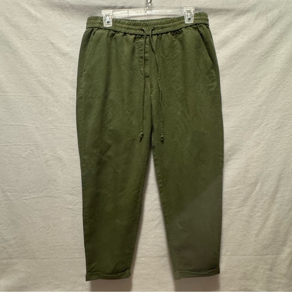 J.Crew Women’s Cropped Capri Pants  Linen Blend Olive Green Sz 10 Pull On Summer - Picture 1 of 16